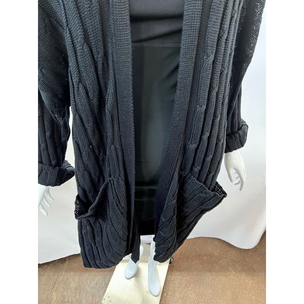 Eskandar Black Cable Knit Long Cardigan Sweater Open Front With Pockets Womens 1 - Picture 7 of 12
